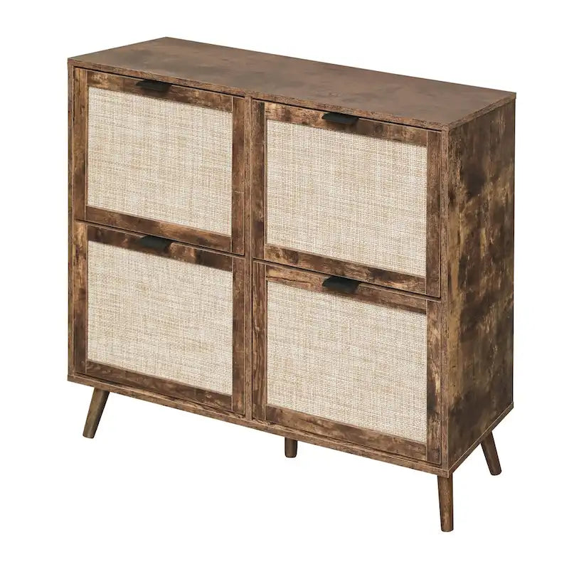 4 Door Freestanding Shoe Cabinet with Double Layer Storage for Entryway
