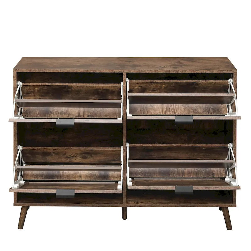 4 Door Freestanding Shoe Cabinet with Double Layer Storage for Entryway