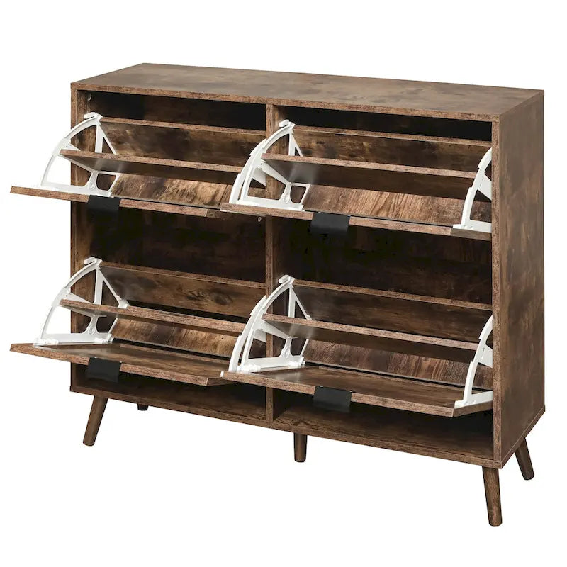 4 Door Freestanding Shoe Cabinet with Double Layer Storage for Entryway