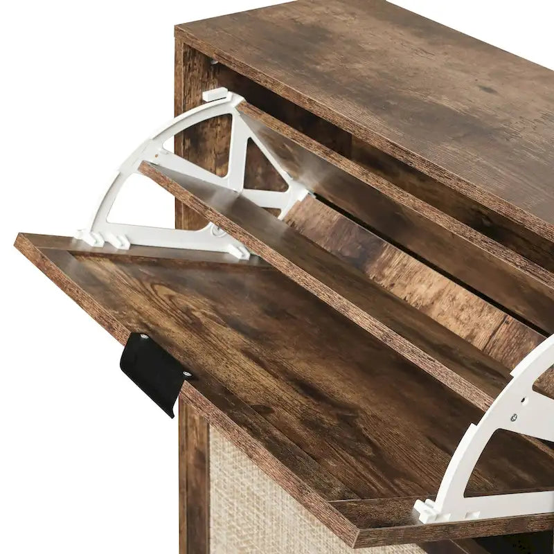 4 Door Freestanding Shoe Cabinet with Double Layer Storage for Entryway