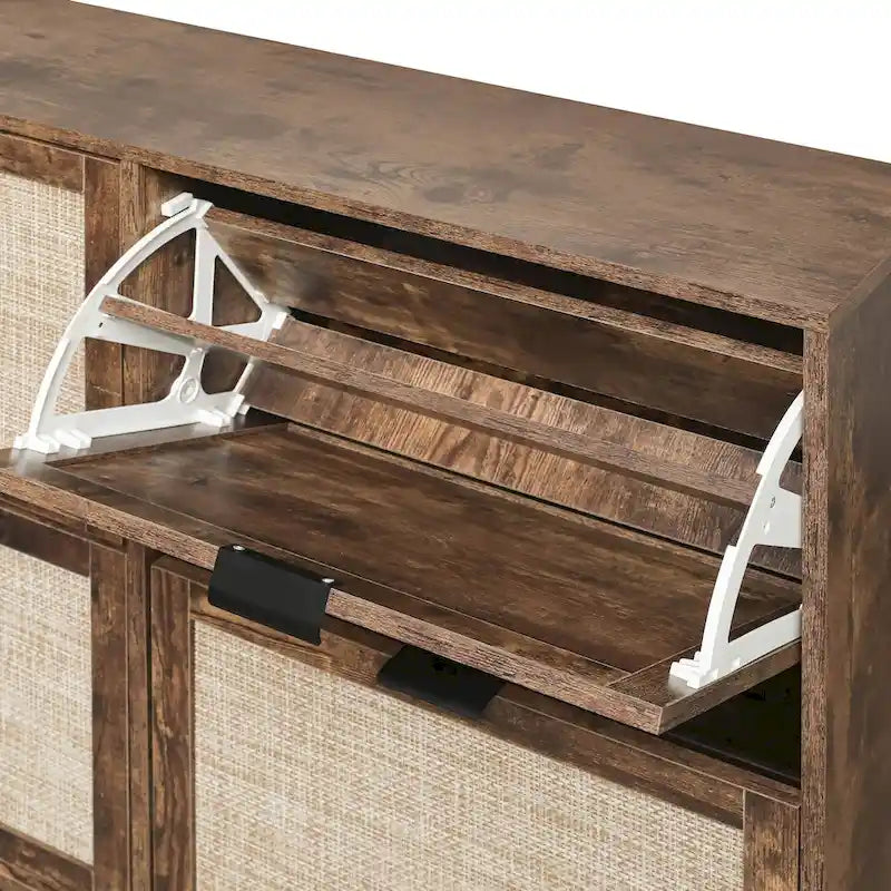 4 Door Freestanding Shoe Cabinet with Double Layer Storage for Entryway