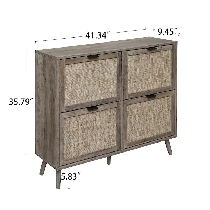 4 Door Freestanding Shoe Cabinet with Double Layer Storage for Entryway