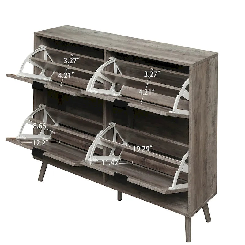 4 Door Freestanding Shoe Cabinet with Double Layer Storage for Entryway
