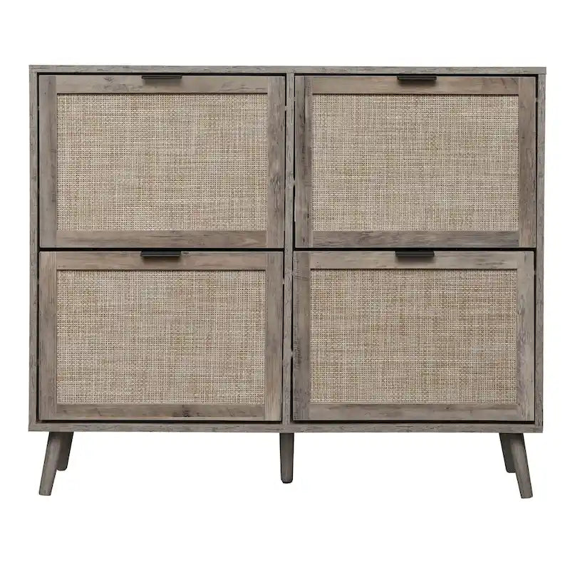 4 Door Freestanding Shoe Cabinet with Double Layer Storage for Entryway