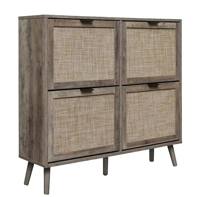 4 Door Freestanding Shoe Cabinet with Double Layer Storage for Entryway