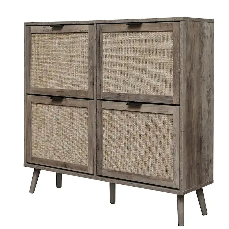 4 Door Freestanding Shoe Cabinet with Double Layer Storage for Entryway