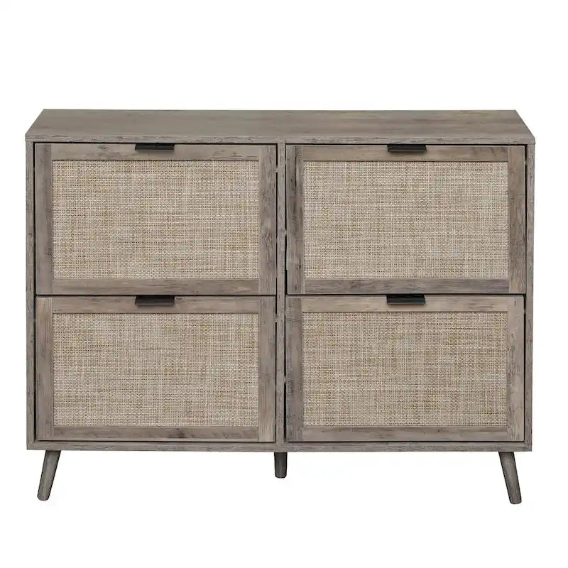 4 Door Freestanding Shoe Cabinet with Double Layer Storage for Entryway