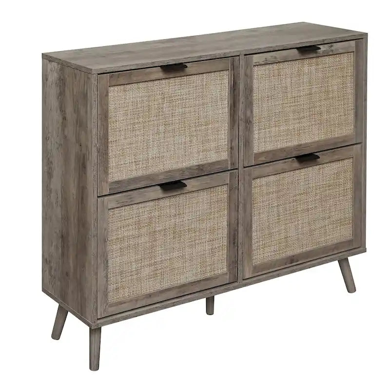4 Door Freestanding Shoe Cabinet with Double Layer Storage for Entryway