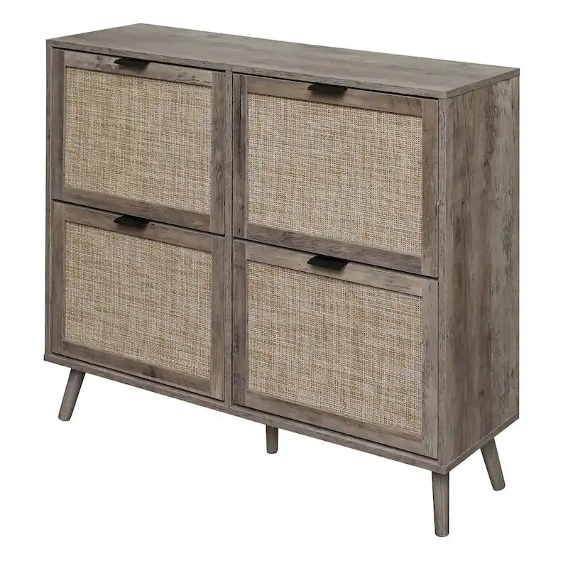 4 Door Freestanding Shoe Cabinet with Double Layer Storage for Entryway