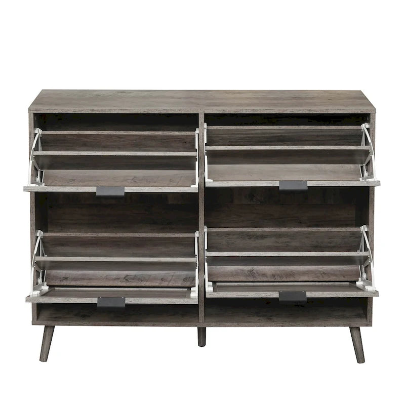 4 Door Freestanding Shoe Cabinet with Double Layer Storage for Entryway