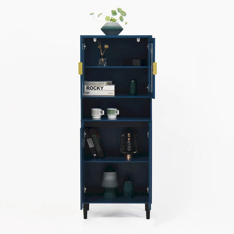Tall Freestanding Storage Cabinet with Glass Doors Drawers and Anti-tip Device 63 in.