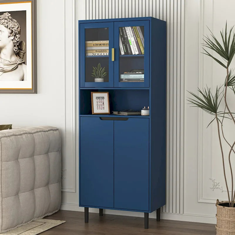 Tall Freestanding Storage Cabinet with Glass Doors Drawers and Anti-tip Device 63 in.