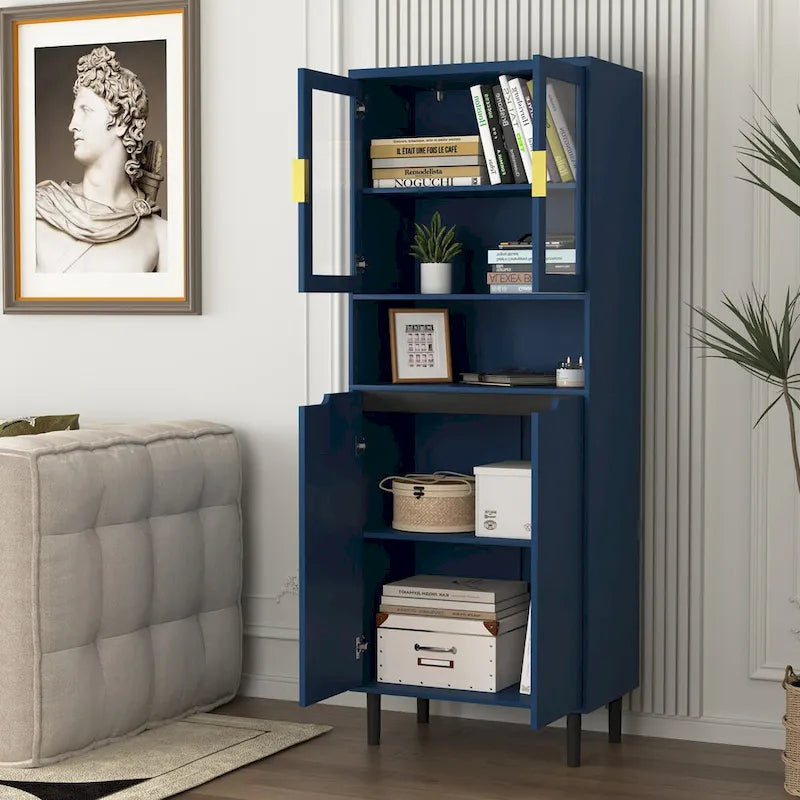 Tall Freestanding Storage Cabinet with Glass Doors Drawers and Anti-tip Device 63 in.