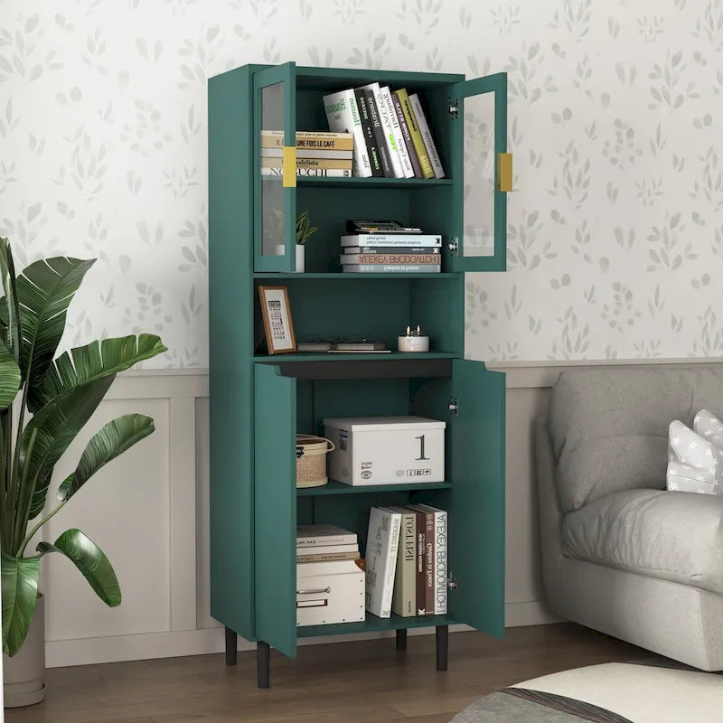 Tall Freestanding Storage Cabinet with Glass Doors Drawers and Anti-tip Device 63 in.