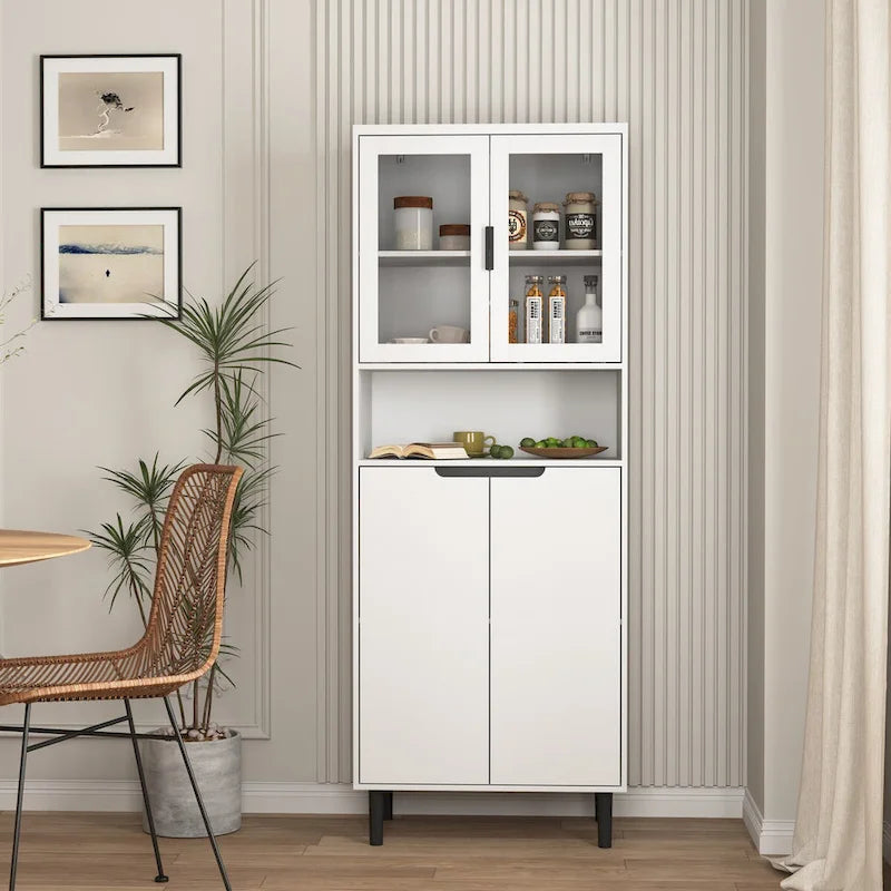 Tall Freestanding Storage Cabinet with Glass Doors Drawers and Anti-tip Device 63 in.