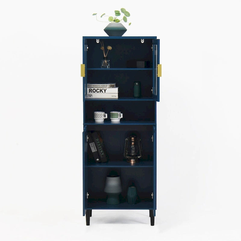 Tall Freestanding Storage Cabinet with Glass Doors Drawers and Anti-tip Device 63 in.