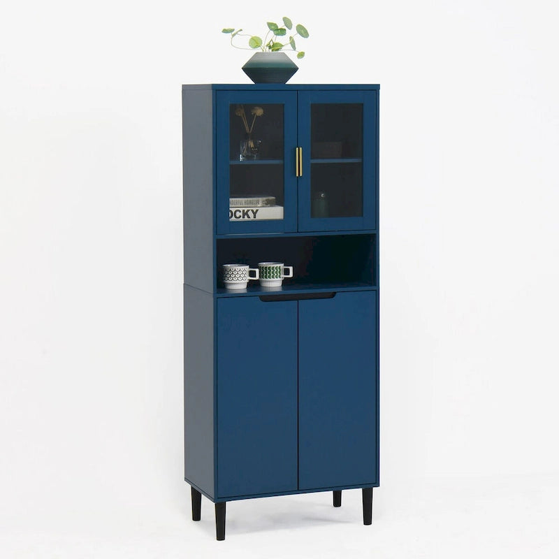 Tall Freestanding Storage Cabinet with Glass Doors Drawers and Anti-tip Device 63 in.