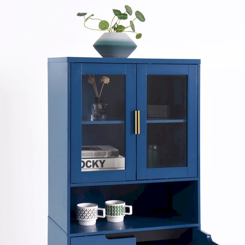 Tall Freestanding Storage Cabinet with Glass Doors Drawers and Anti-tip Device 63 in.