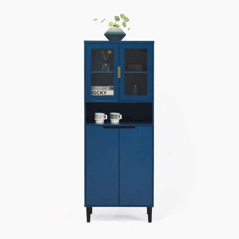 Tall Freestanding Storage Cabinet with Glass Doors Drawers and Anti-tip Device 63 in.
