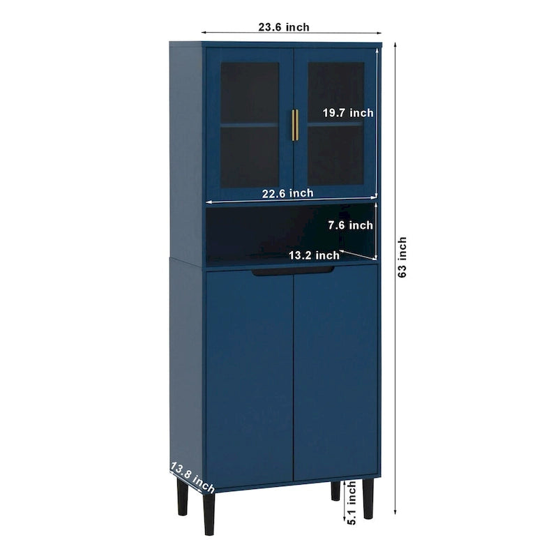 Tall Freestanding Storage Cabinet with Glass Doors Drawers and Anti-tip Device 63 in.