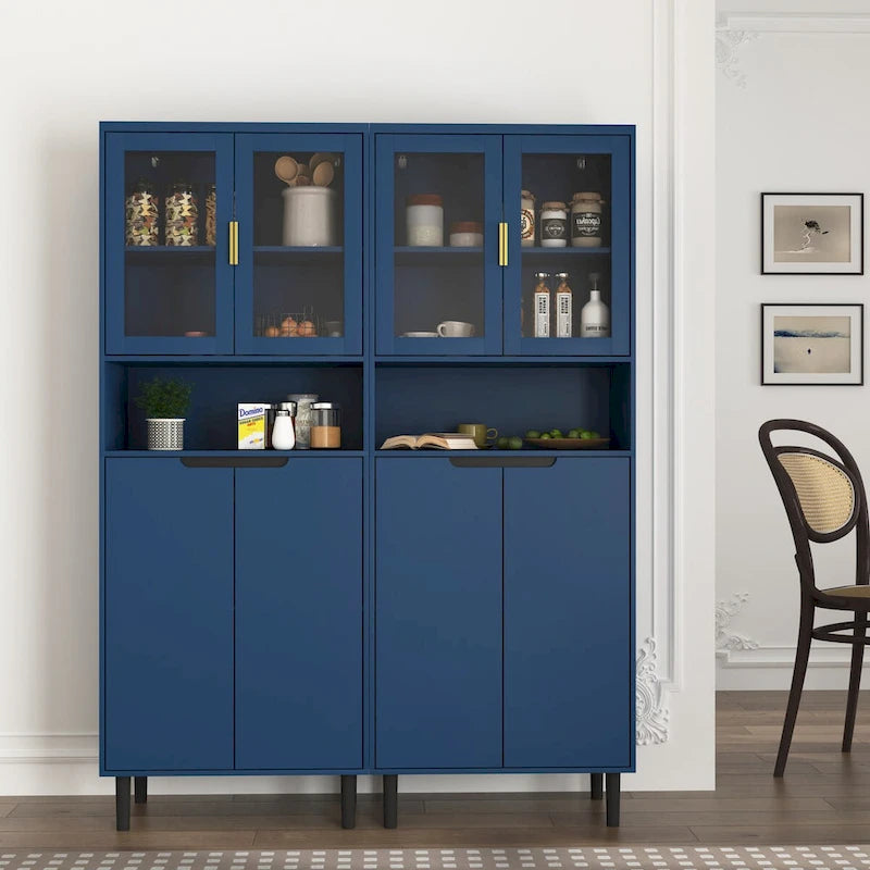 Tall Freestanding Storage Cabinet with Glass Doors Drawers and Anti-tip Device 63 in.
