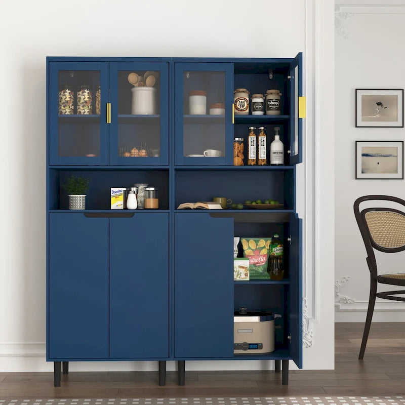 Tall Freestanding Storage Cabinet with Glass Doors Drawers and Anti-tip Device 63 in.