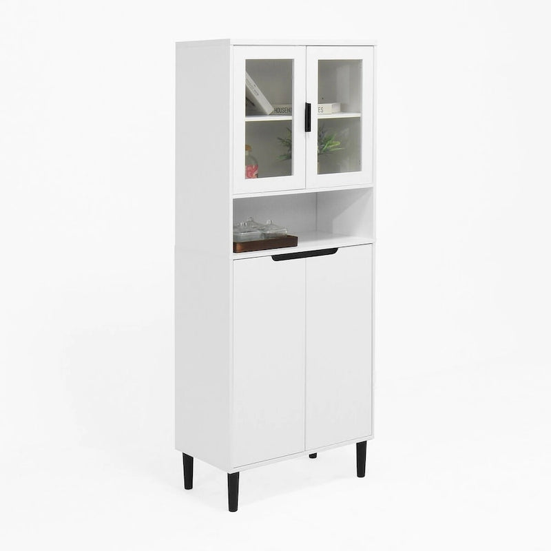 Tall Freestanding Storage Cabinet with Glass Doors Drawers and Anti-tip Device 63 in.