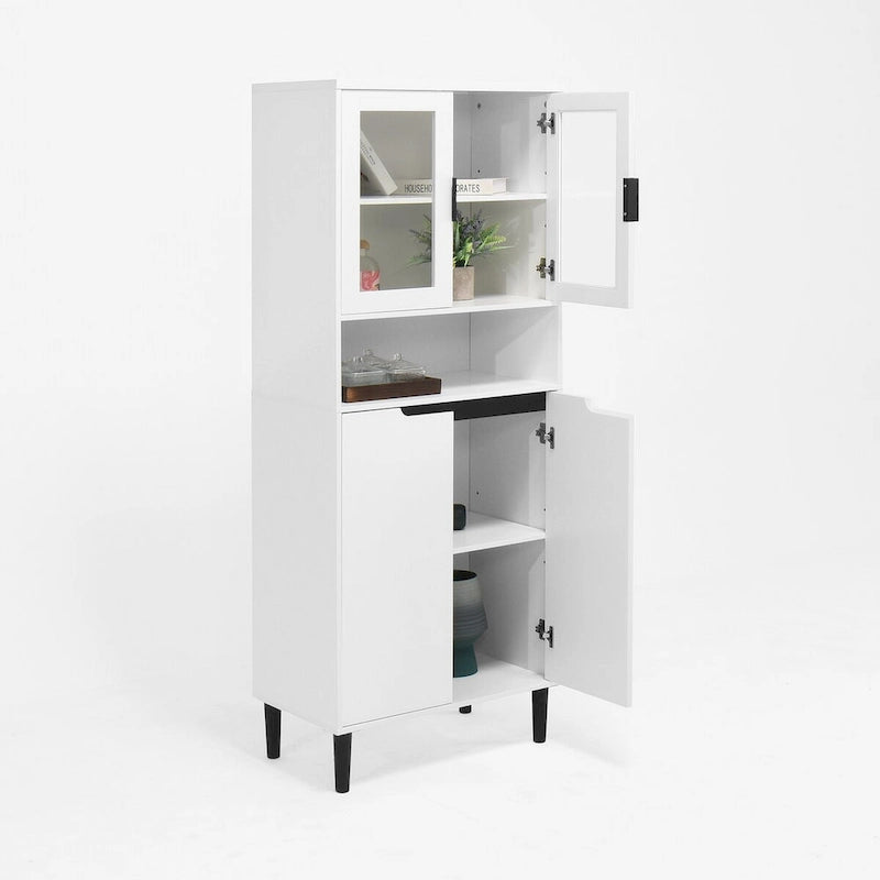 Tall Freestanding Storage Cabinet with Glass Doors Drawers and Anti-tip Device 63 in.