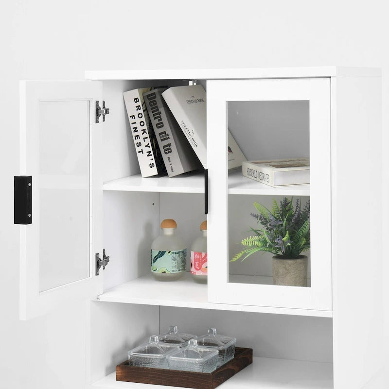 Tall Freestanding Storage Cabinet with Glass Doors Drawers and Anti-tip Device 63 in.
