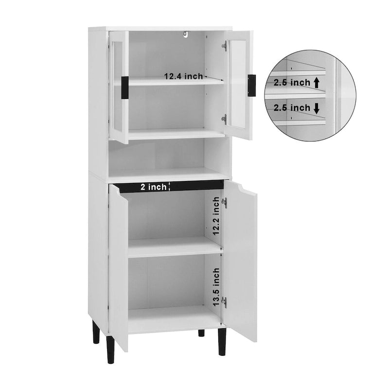 Tall Freestanding Storage Cabinet with Glass Doors Drawers and Anti-tip Device 63 in.