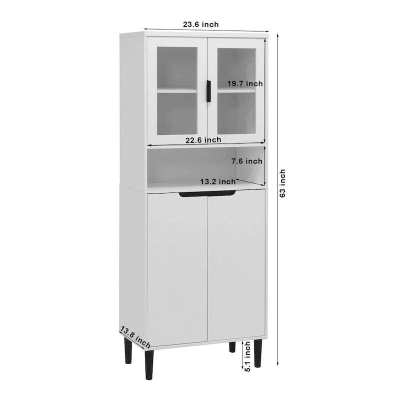 Tall Freestanding Storage Cabinet with Glass Doors Drawers and Anti-tip Device 63 in.