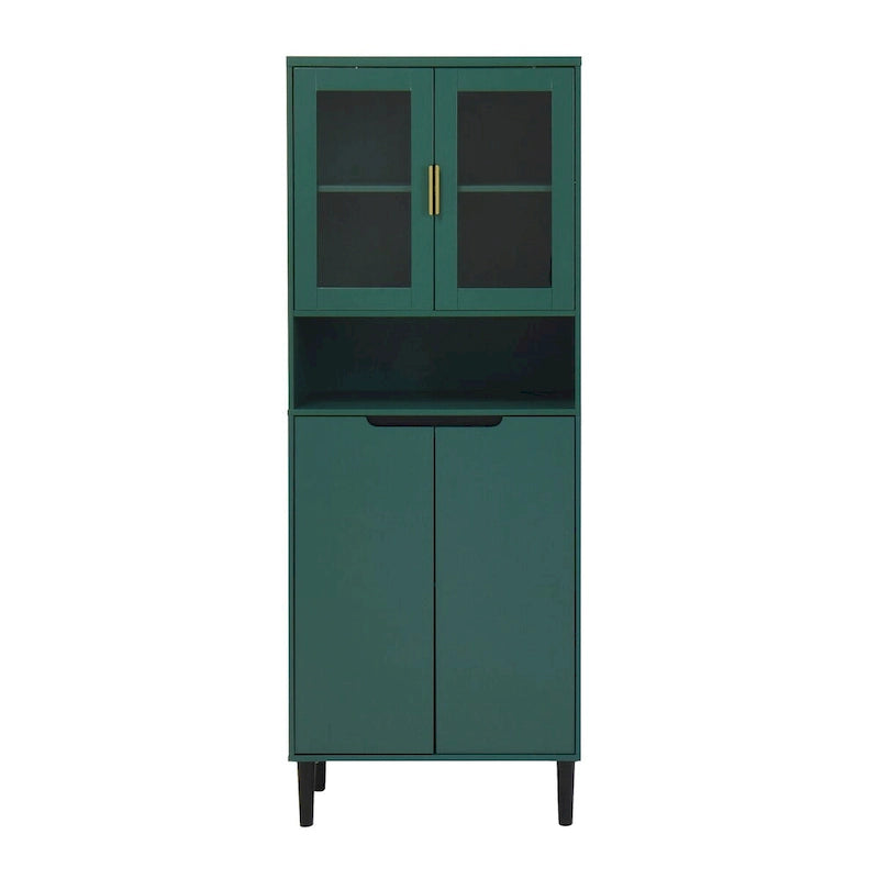 Tall Freestanding Storage Cabinet with Glass Doors Drawers and Anti-tip Device 63 in.