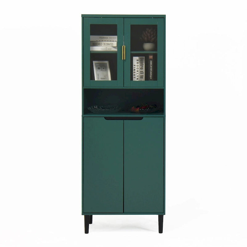 Tall Freestanding Storage Cabinet with Glass Doors Drawers and Anti-tip Device 63 in.