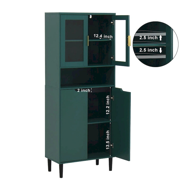Tall Freestanding Storage Cabinet with Glass Doors Drawers and Anti-tip Device 63 in.