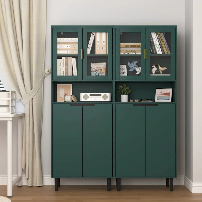 Tall Freestanding Storage Cabinet with Glass Doors Drawers and Anti-tip Device 63 in.