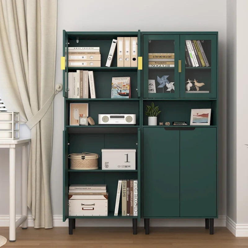 Tall Freestanding Storage Cabinet with Glass Doors Drawers and Anti-tip Device 63 in.