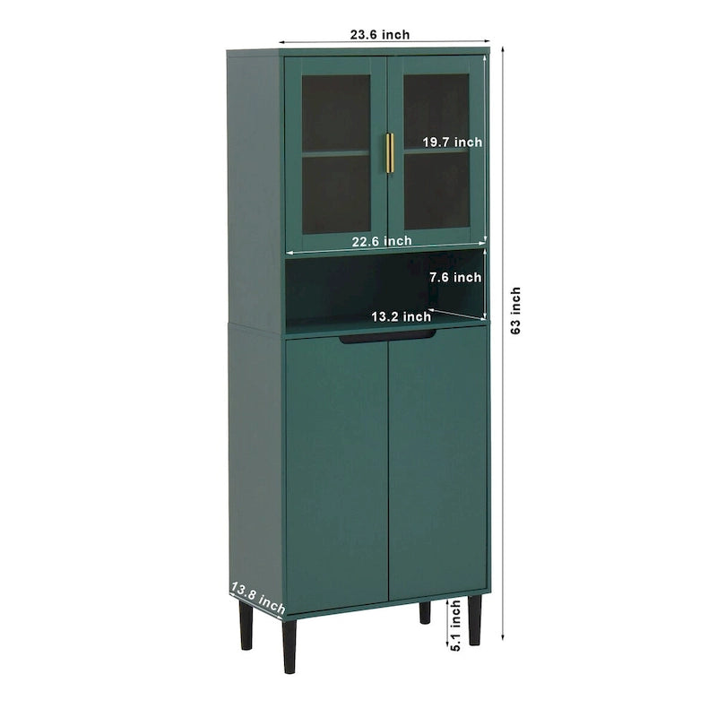 Tall Freestanding Storage Cabinet with Glass Doors Drawers and Anti-tip Device 63 in.
