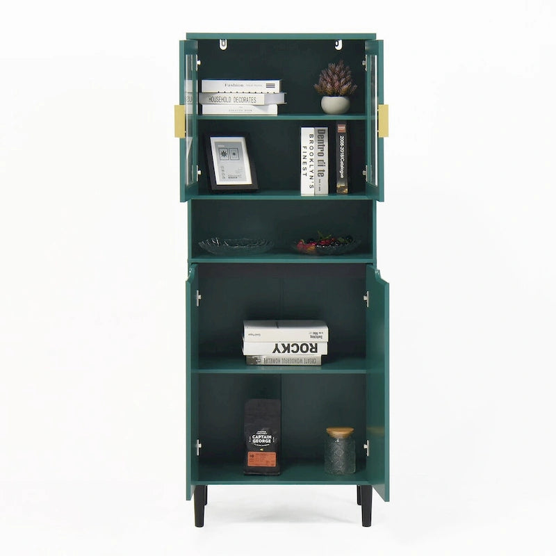 Tall Freestanding Storage Cabinet with Glass Doors Drawers and Anti-tip Device 63 in.