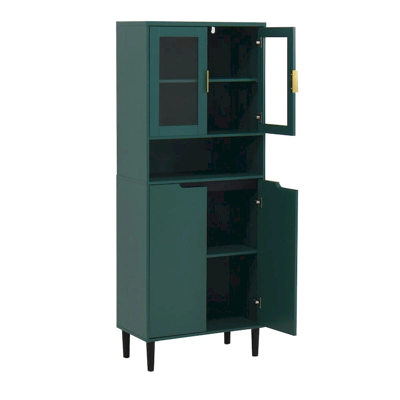Tall Freestanding Storage Cabinet with Glass Doors Drawers and Anti-tip Device 63 in.